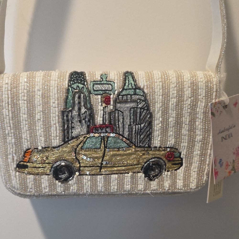 Elegant Beaded New York Taxi Shoulder Bag